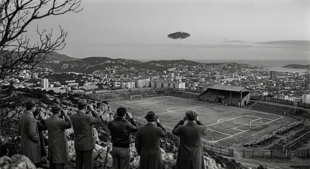 Des témoins observent un objet volant non identifié au-dessus d'un stade de football, Florence 1954